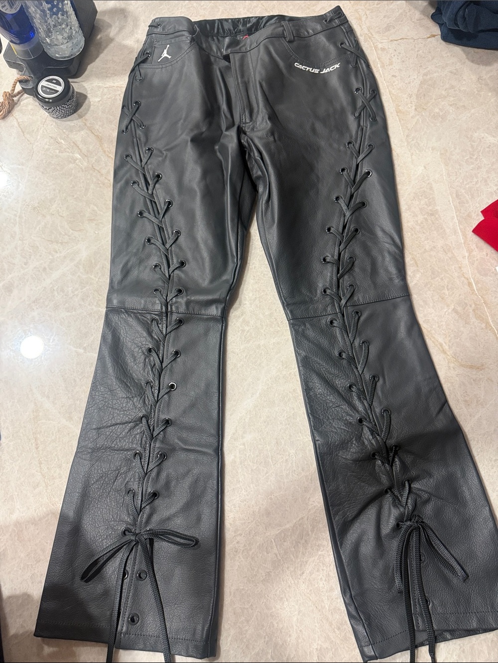 Cactus Jack by Travis Scott Black Lace-Up Flare Leather Jeans